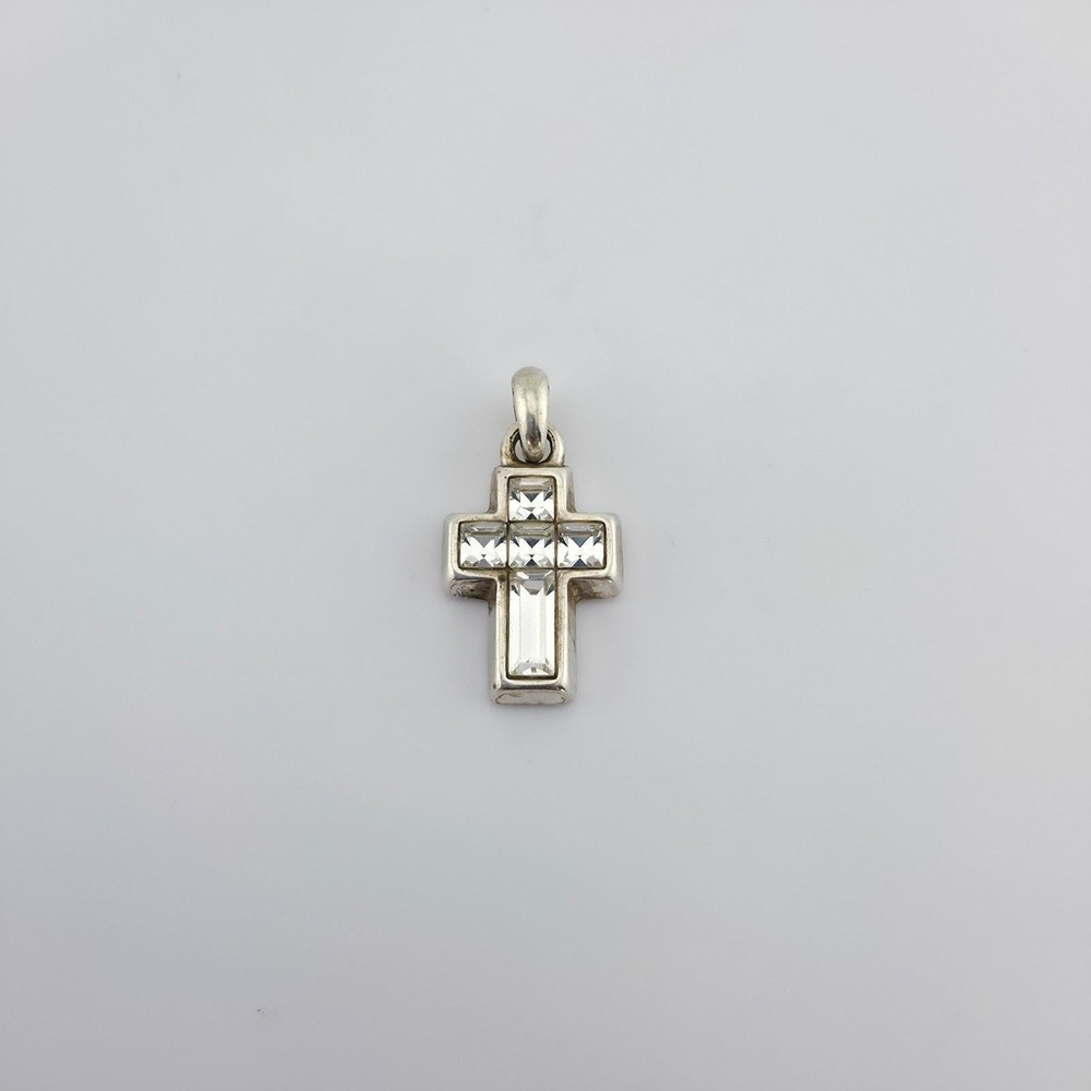 BRIGHTON 'Cross' Charm SWAROVSKI Crystals Chunky Frame Dangle Silver Plate - Picture 3 of 7